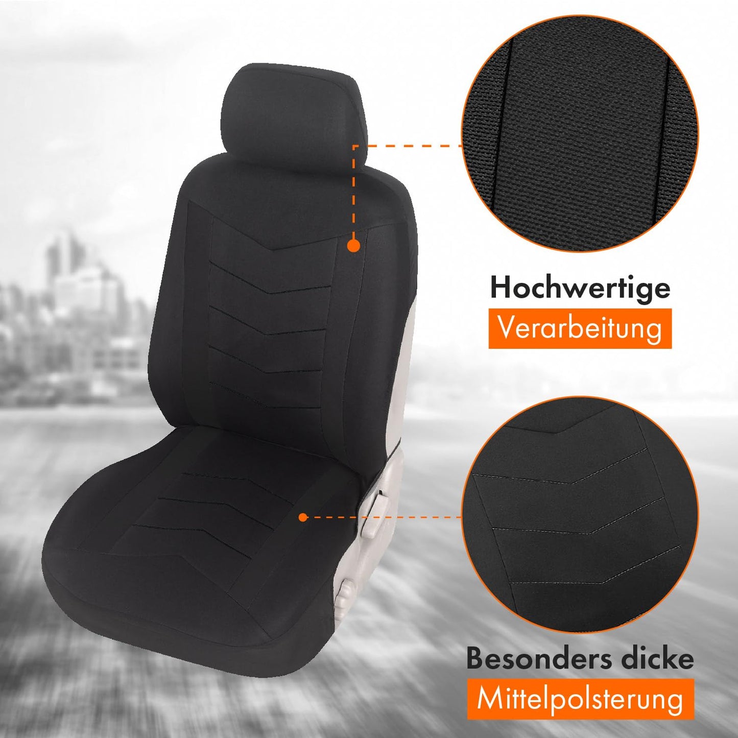 Upgrade4cars Autositzbezüge Set für Vordersitze, Universal Schwarz